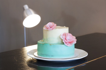 Fototapeta na wymiar Лампа светит на торт
