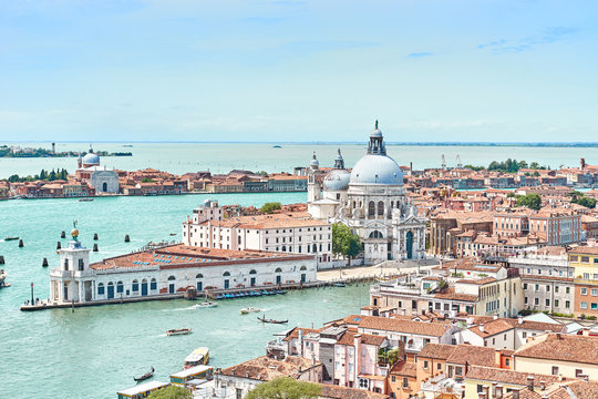 Venice from above / Basilica "Santa Maria della Salute" and Grand Canal seen from the "St Mark's Campanile" at the St Mark's Square