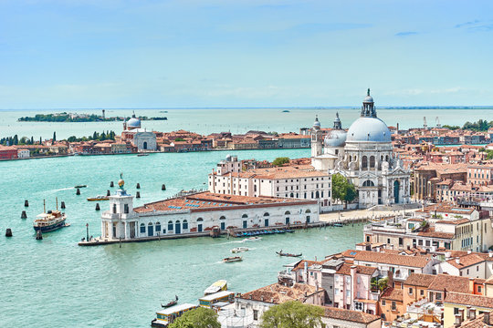 Venice from above / Basilica "Santa Maria della Salute" and Grand Canal seen from the "St Mark's Campanile" at the St Mark's Square