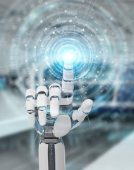 White humanoid hand using digital global network 3D rendering