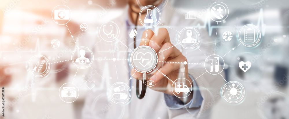 Aufkleber doctor using digital medical futuristic interface 3d rendering