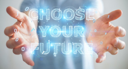 Businessman using future text interface 3D rendering