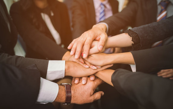 Business Team Stack Hands Support Concept.