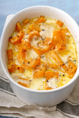 Roasted squash baked with heavy cream, thyme, white wine and parmesan cheese