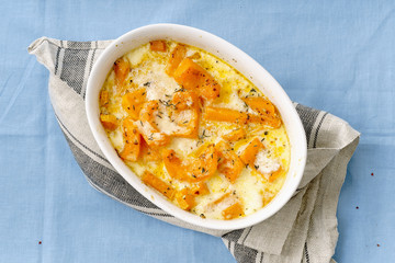 Roasted squash baked with heavy cream, thyme, white wine and parmesan cheese