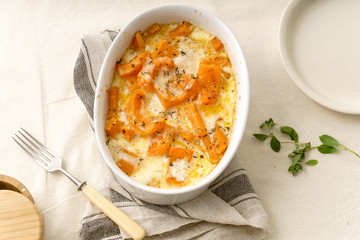 Roasted squash baked with heavy cream, thyme, white wine and parmesan cheese