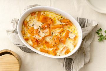 Roasted squash baked with heavy cream, thyme, white wine and parmesan cheese