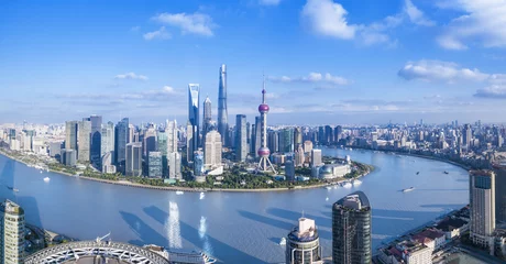 Fotobehang Shanghai Panoramamening van de stad van Shanghai.