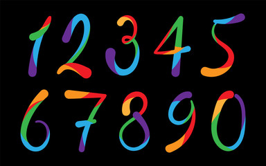 Arabic numerals set 1-10. Colored figures Version 4 on a black backgound