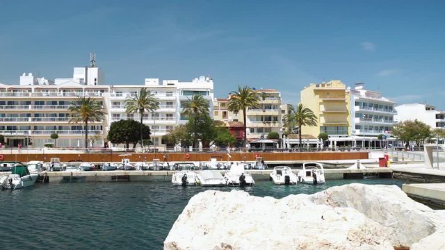 Waterfront of Cala Bona marina on Mallorca island, Spain Mediterranean Sea