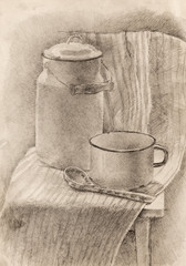 Naklejka premium still life, pencil drawing, sketch 