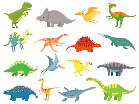 Cute baby dinosaur. Dinosaurs dragon and funny dino character. Fantasy cartoon dinosaurs vector illustration set