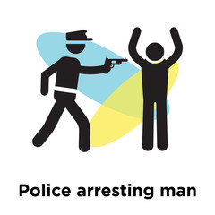 Police arresting man icon vector sign and symbol isolated on white background, Police arresting man logo concept
