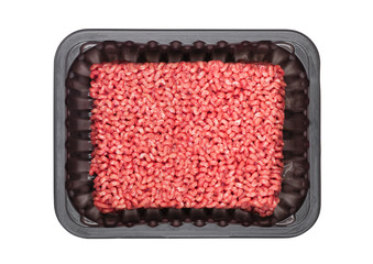 Plastic tray with frew raw beef pork lamb mince