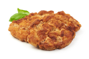 Viener schnitzel. Breaded chop, isolated on white background.