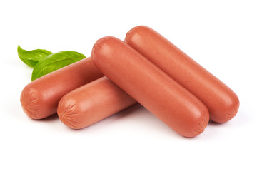 Boiled sausage with herbs isolated on white background.