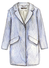 watercolor hand painting fashion blue coat. isolated element