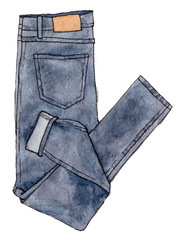 watercolor sketch fashion denim. hand painting isolated element