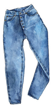 watercolor hand painting fashion jeans. isolated element