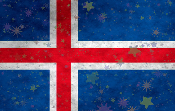 Illustration of an Icelandic flag with small stars scattered around