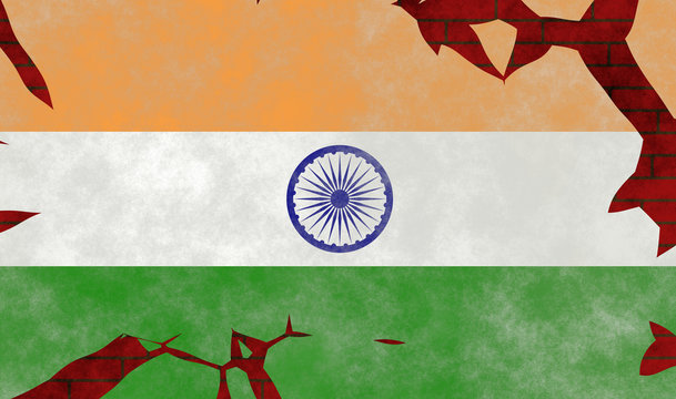 Illustration of an Indian Flag, imitating of a painting on the old wall with cracks