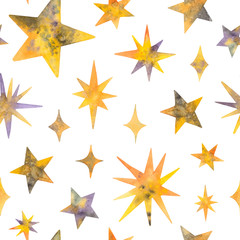 watercolor stars. seamless pattern on a white background