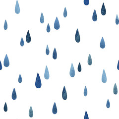 watercolor messy blue raindrops. seamless pattern on white background. - 210540684