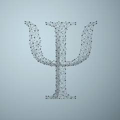 Low poly Psi symbol consisting of points, lines
