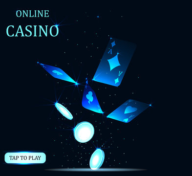 Mobile casino slot game. Abstract image of a starry sky or space, consisting of points, lines, and shapes in the form of planets, stars and the universe. Low poly vector