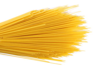 Spaghetti, yellow pasta isolated on white 