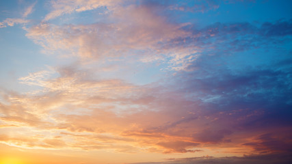 Fototapeta na wymiar Beautiful clouds in the sky. Sunset. Gradient of blue and pink