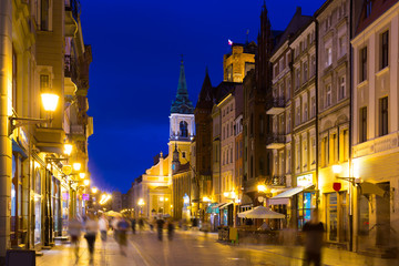 Torun  city historical streets and  building at evening in Poland