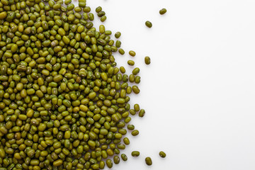 fresh muung beans on a white background