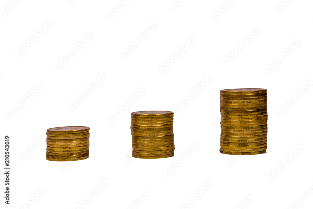 Wall mural stacks of the coins isolated on a white background