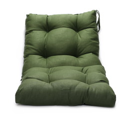 green soft pillows on chair isolated on white background