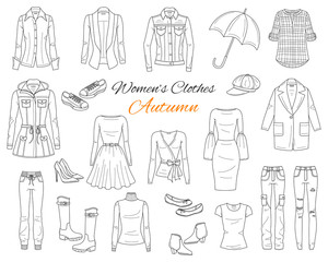 Women's clothes collection. Vector sketch illustration.