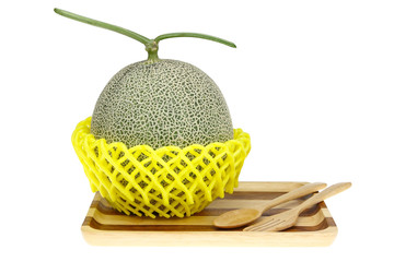 melon or cantaloupe melon with seeds isolated on white background