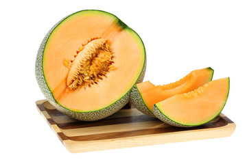 melon or cantaloupe melon with seeds isolated on white background