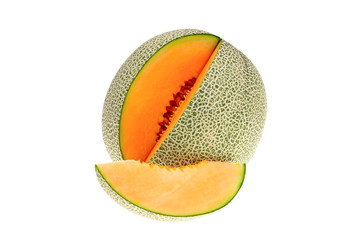 melon or cantaloupe melon with seeds isolated on white background