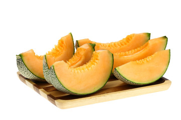 melon or cantaloupe melon with seeds isolated on white background