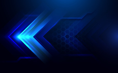 Obraz premium Abstract dark blue Arrows and hexagons background. Futuristic and technology concept