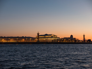 Sky of the sunset over the exchange of Vasilievsky island. Saint Petersburg, Russia
