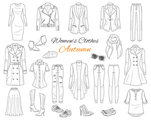 Women's clothes collection. Vector sketch illustration.