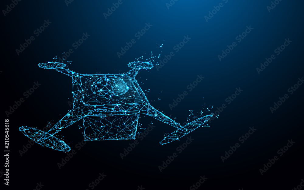 Aufkleber drone delivering form lines, triangles and particle style design. illustration vector