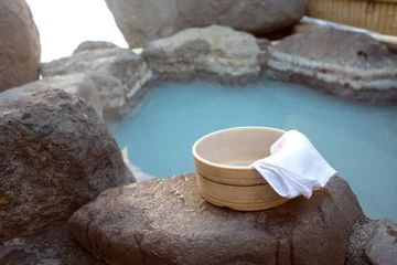 Fotobehang Private open air bath in Japan　貸切の露天岩風呂 © wooooooojpn