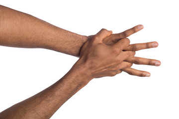 Black male hands isolated on white