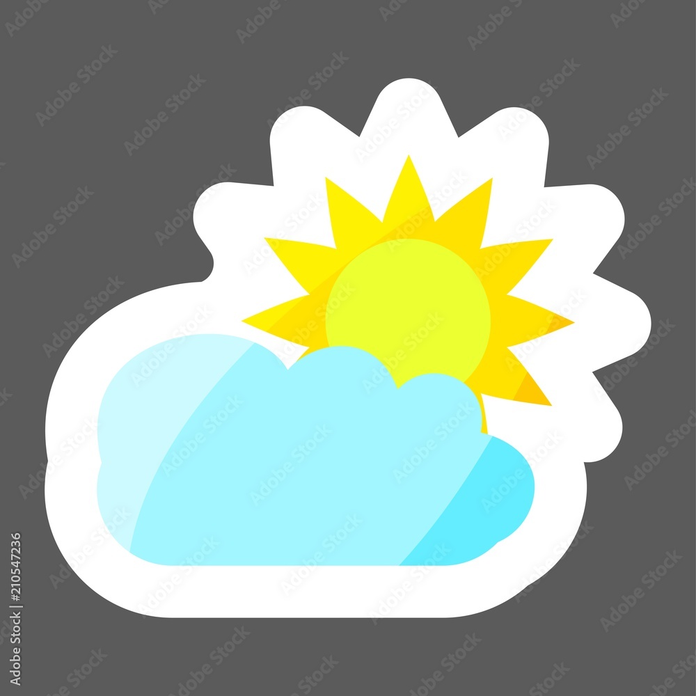 Poster vector image of the sun behind a cloud. overcast. sunny weather. vector weather forecast icon colore