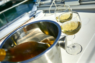 white wine on the yacht