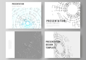 The minimalistic abstract vector layout of the presentation slides design business templates. Network connection concept with connecting lines and dots. Technology design, digital geometric background