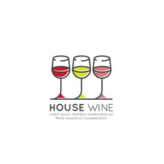 Vector Icon Style Illustration Logo of Winery or Wine Bar or Restaurnat, Menu List Picture, Red, Rose and White Drink in Winegrall. Minimalistic Outline Concept